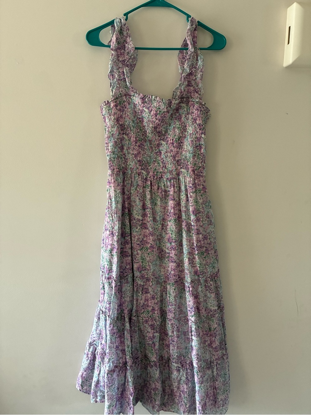 moodie Lavender & Green Floral Smocked Midi Dress